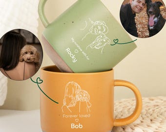 Personalized Pet Portrait Mug,Custom Line Art Dog & Owner Cup,Engraved Ceramic Mug,Forever Loved Gift,Memorial Pet Lover Gift,Pet Keepsake