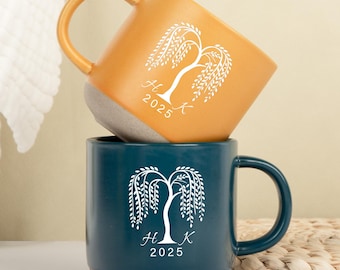 Personalized Willow Couple Pottery Mug,His and Hers Cup,Wedding or Anniversary Keepsake,Wedding Gift for Couple,Custom Anniversary Gift