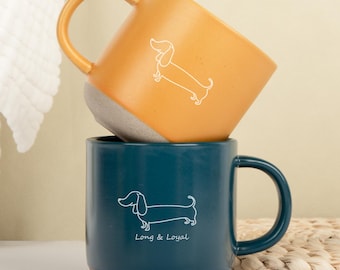 Custom Engraved Dachshund Coffee Pottery Mug, Pottery Mug with Speckled Glaze,Engraved Ceramic Mug, Dachshund Memorial ,gift idea dog lover