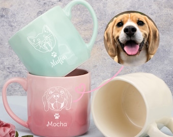 Custom Engraved Dog Coffee Gradient Pottery Mug, Pottery Mug with Gradient,Engraved Ceramic Mug,  Cute Pet Memorial,Gifts for Pet Lover