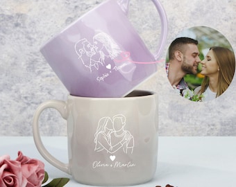Custom Engraved Couple Coffee Gradient Pottery Mug, Pottery Mug with Gradient,Engraved Ceramic Mug,Valentine's Day Gifts,Gifts for Couple