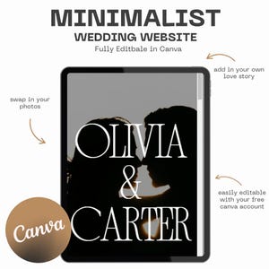 Canva Wedding Website Template Editable Design Minimalist Design DIY Wedding Website Wedding Gift Registry DIY Simple Wedding Website