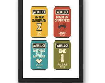 Stampa artistica collage "Song-Can" dei Metallica / Poster 4 in 1 di una lattina di birra pesante su cartoncino opaco da 300 g/m²