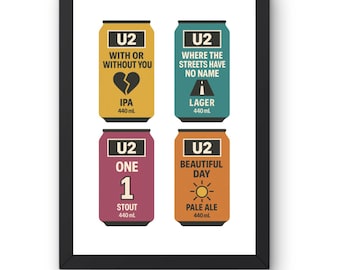 Stampa artistica collage "Song-Can" degli U2 / Poster 4 in 1 con lattina di birra su cartoncino opaco da 300 g/m²