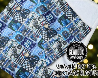Personalized Blue Dirt Bike Motocross Blanket, Christmas Santa Blanket, Moto Kid, Dirt Track, Racing Blanket, Motocross Fleece