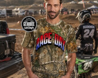 Race Day Shirt, Camo Tree Shirt, Authentic, Dad Camo Man Myth Legend, Deadwood, Tree Leaf Camo