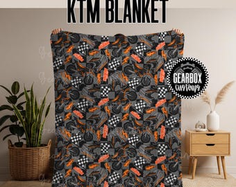 Personalized Orange Dirt Bike Blanket, Motocross Racing Blanket, Dirt Bike Decor, Boys Bedroom, Racing Blanket