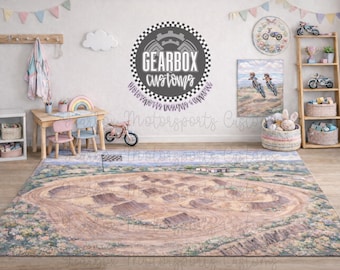 Personalized Motocross Dirt Bike Rug, Pastel Motocross Play Mat, Dirt Bike Track Mat, Moto Mom, Braaap Like a Girl, Checkered Bedroom