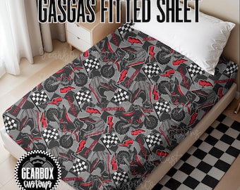 Gas Red Dirt Bike Fitted Sheet, Twin Sheet, Dirt Bike Bedding, Motocross Sheets, Moto Bedding, Dirt Bike Room Decor
