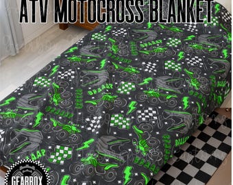 Personalized Green Quad Dirt Bike Motocross Blanket, Motocross Racing Blanket, Dirt Bike Decor, Boys Bedroom, Racing Blanket