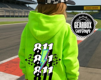 Youth Neon Bolt Custom Racing Hooded Sweatshirt, Moto Mom, Drag Racing, Motocross, Supercross, Dirt Track Racing, Custom Shirt