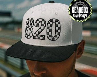 Embroidered Checkered Racing Number Hat, Custom Racing Hat, Racing Design, Motocross Design, Dirt Bike Number, Race Car