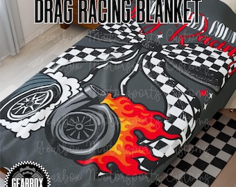 Personalized God Family Country Drag Racing Fleece Blanket, Race Car Blanket, Checkered Flag, Custom Racing Design