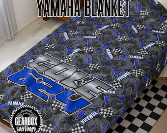Checkered Flag Blue Dirt Bike Blanket, Motocross Blanket, Moto Kid Bedroom, Moto Mom, Racing Blanket, Christmas Blanket, Checkers