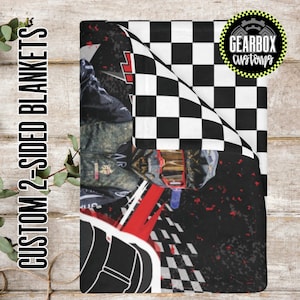 Custom 2-Sided Motocross Blanket, Racing Blanket, Checkered Fleece Blanket, Wearable Blanket, Dirt Bike Gear, Moto Mom, Moto Dad, Racing image 1
