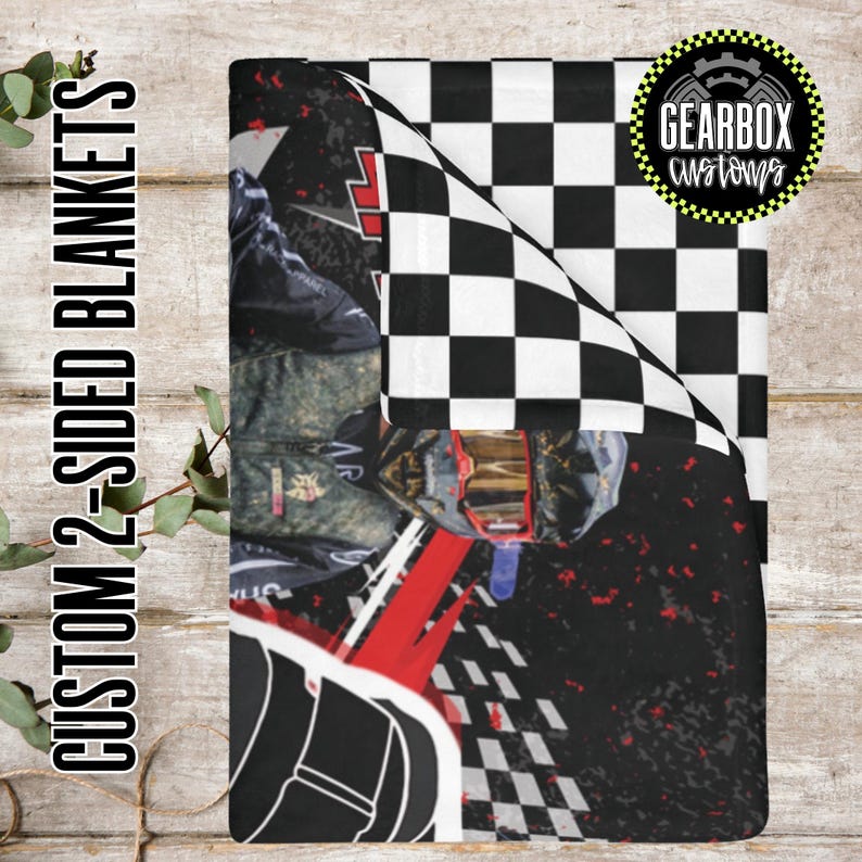Custom 2-Sided Motocross Blanket, Racing Blanket, Checkered Fleece Blanket, Wearable Blanket, Dirt Bike Gear, Moto Mom, Moto Dad, Racing image 1