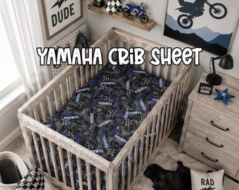 Sábana bajera ajustable para cuna con diseño de moto de cross azul, habitación infantil de carreras, bebé moto de cross, habitación infantil de motocross, mamá moto, papá moto