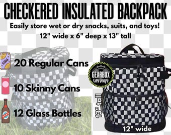 Checkered Cooler Backpack, Cooler Tote, Beach Bag, Moto Mom Bag, Checkered Purse, Custom Bag, Personalized Bag, Chasing Checkers, Racing Bag