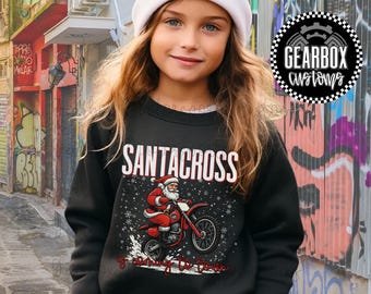 Le Père Noël arrive en ville Sweat-shirt motocross, Noël motocross, Sweat-shirt moto, Noël de course, Courses, Moto enfant, Maman moto, Santacross