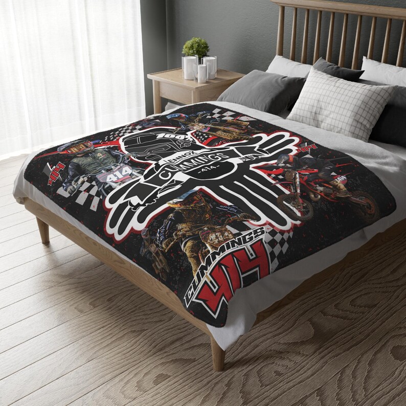 Custom 2-Sided Motocross Blanket, Racing Blanket, Checkered Fleece Blanket, Wearable Blanket, Dirt Bike Gear, Moto Mom, Moto Dad, Racing image 2