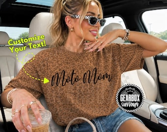 Customized Moto Mom Cheetah Leopard Shirt, Mother's Day Gift, Moto Auntie Grandma, Custom Motocross Shirt, Dirt Bike Shirt