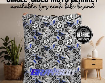 Custom Yamaha Blue Dirt Bike Motocross Blanket, Motocross Racing Blanket, Dirt Bike Decor, Boys Bedroom, Racing Blanket