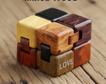 Cubo infinito de madera personalizado hecho a mano, juguete antiestrés, ecológico, juego sensorial, juguete para personas con autismo, regalo personalizado para viajes y vacaciones