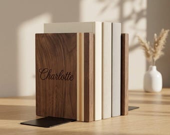 Fermalibri personalizzato in legno massello con incisione, supporto per libri in legno personalizzato per casa e ufficio, regalo unico per gli amanti dei libri, legno di noce/faggio/ebano
