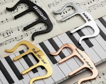 Personalized Engraved Music Page Clip Holder, Custom Musician Gifts for Piano Teacher, Piano Violin Guitar Sheet Music Bookmark