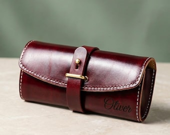 Gepersonaliseerde leren brillenkoker, aangepaste gegraveerde zonnebrilhouder, vintage koeienhuid lenzenvloeistof etui, verjaardagscadeau voor mannen vrouwen