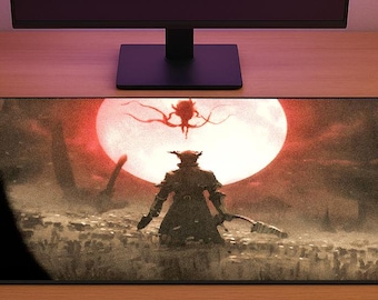 Bloodborne Mouse Pad: Hunter Under Red Moon - Dark Fantasy Gaming Desk Mat