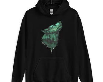Unisex HoodieWald Wolf Hoodie | Raubtierbekleidung Naturgeist Wolf Sweatshirt | Wild Woodland Hoodie