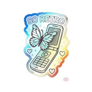 So Retro Butterfly and Flip Phone Y2k Holographic Sticker