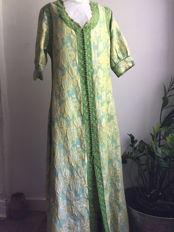 Moroccan Vintage Yellow Green Kaftan Dress
