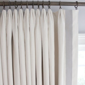 Custom Euro Pleated Drapes in Kravet Dublin Linen with Samuel & Sons Grosgrain Ribbon Trim (comes in over 70 colors)