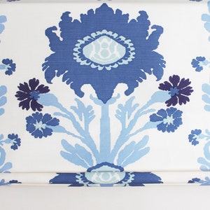 Quadrille Henriot Floral Custom Roman Shade (shown in Blues on White)