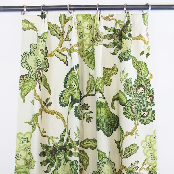 Schumacher Celerie Kemble Hothouse Flowers in Verdance- Custom Pleated Drapes (comes in 4 colors)