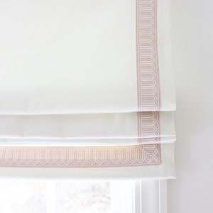Schumacher Arches Embroidered Tape Custom Roman Shades (shown in Blush Pink 2 1/8&quot; Wide-comes in several colors)
