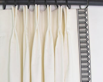 Schumacher Arches Embroidered Tape Custom Drapes (shown in Black/Off White 2 1/8" Wide-comes in several colors)