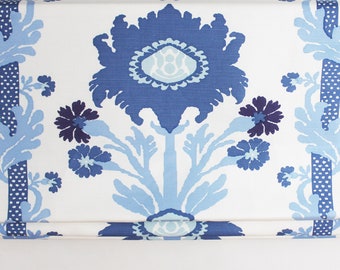 Quadrille Henriot Floral Custom Roman Shade (shown in Blues on White)