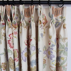 Bennison Bird and Basket Custom Drapes (shown in Bright on Oyster ) - Made To Order
