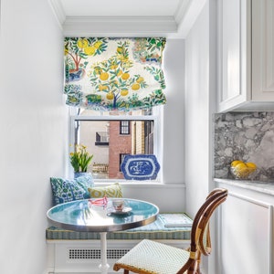 Schumacher Citrus Garden Custom Relaxed Roman Shade (shown in Primary-also comes in Pool and Lime)