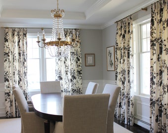 Schumacher Pyne Hollyhock Print Custom Drapes (Shown in Charcoal - Comes in other colors)