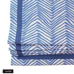 Quadrille Alan Campbell Zig Zag Custom Roman Shade with Grosgrain Ribbon Trim in Myrtle (shown in French Blue - Zig Zag comes in 15 colors)
