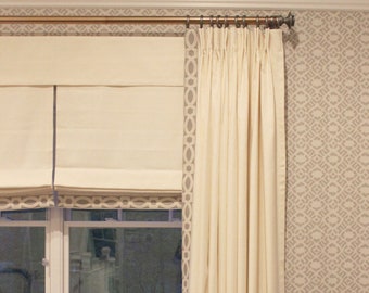 Trend Linen/Cotton 01838T Drapes with Samuel & Sons 977 56199 Ogee Embroidered Border in Dove