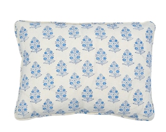 ON SALE - Schumacher Aditi Blue Pillow with or without Self Welting (Both Sides - Made To Order)m