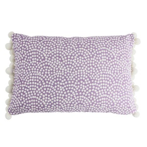 Quadrille Alan Campbell Mojave One Color Reverse Custom Pillow with Pom Poms (Both Sides-shown in Lavender on White -comes in other colors)