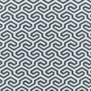 May include: A seamless pattern with a geometric design. The pattern is made up of interlocking shapes in a dark blue color on a white background.