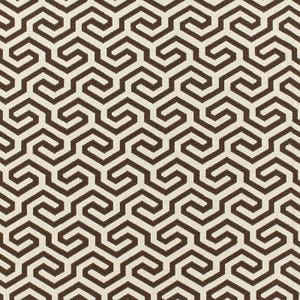 May include: A seamless pattern of brown interlocking geometric shapes on a white background. The pattern is made up of repeating hexagons and squares.