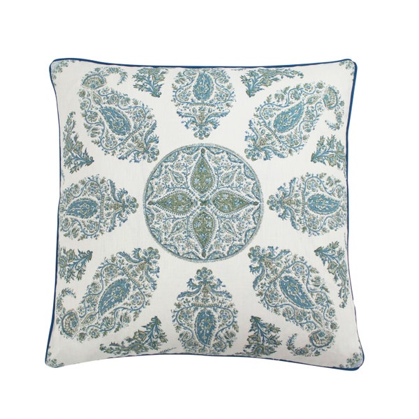 ON SALE - Peter Dunham Samarkand Blue/Green 111SMK06 Pillow with Self Welting or Peacock Piping - (Front Only - Made To Order)